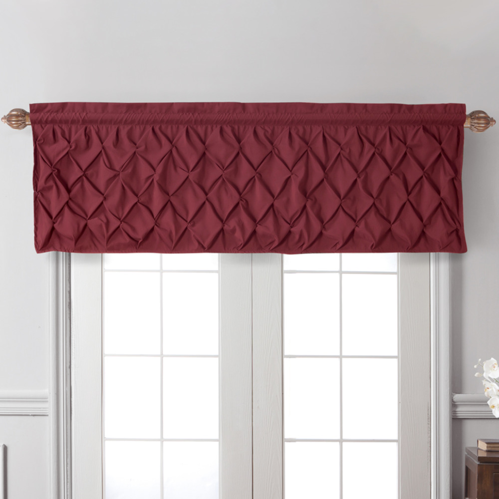 Diamond Puckered Burgundy Window Valance Curtain